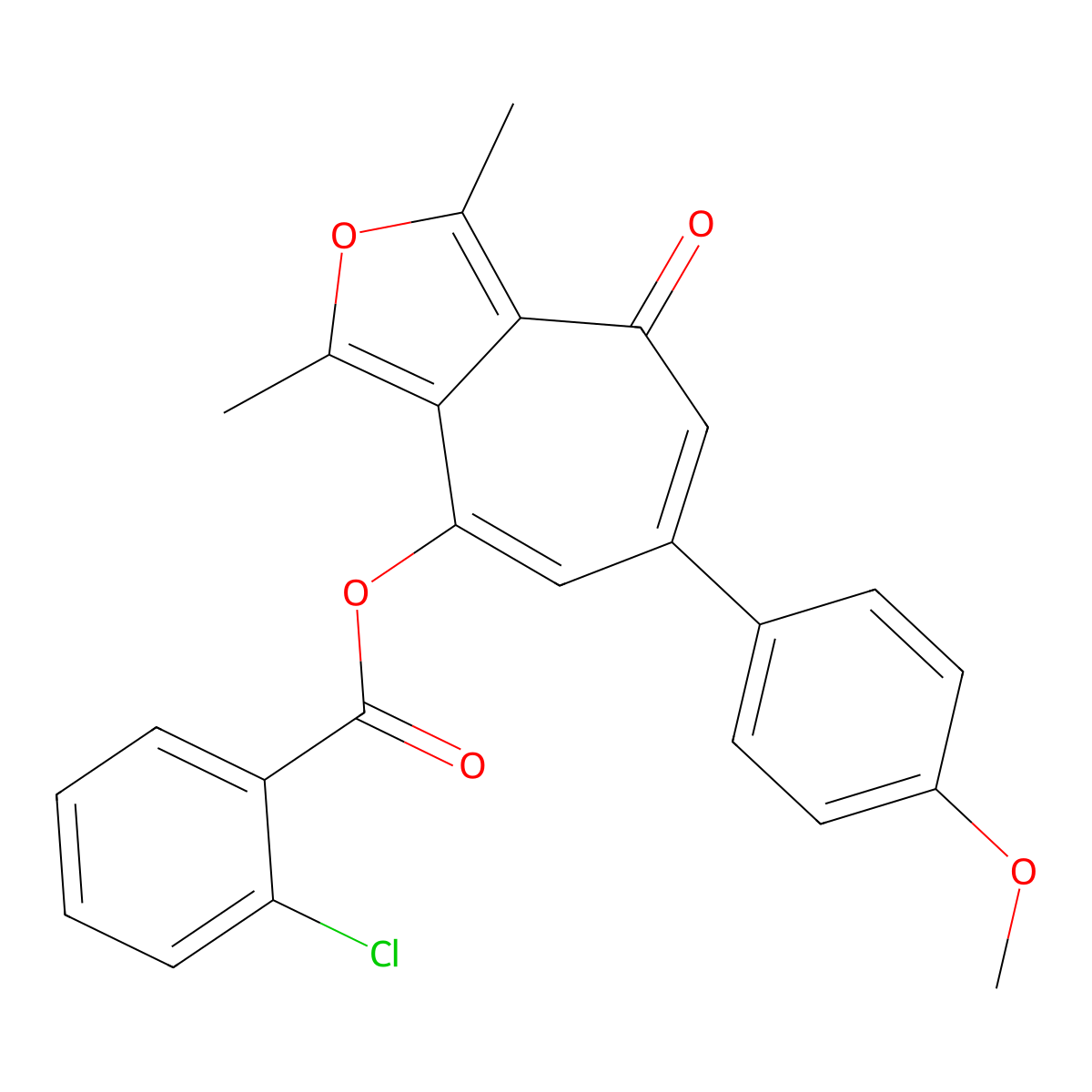 [6-(4-Methoxyphenyl)-1,3-dimethyl-8-oxocyclohepta[c]furan-4-yl] 2-chlorobenzoate molecular structure, CAS 461431-48-1