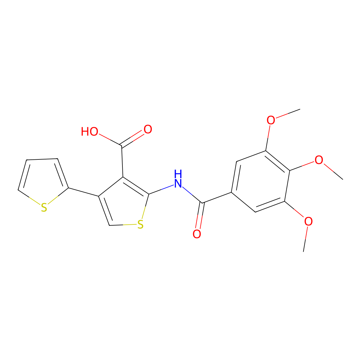 4-Thiophen-2-yl-2-[(3,4,5-trimethoxybenzoyl)amino]thiophene-3-carboxylic acid molecular structure, CAS 461431-51-6