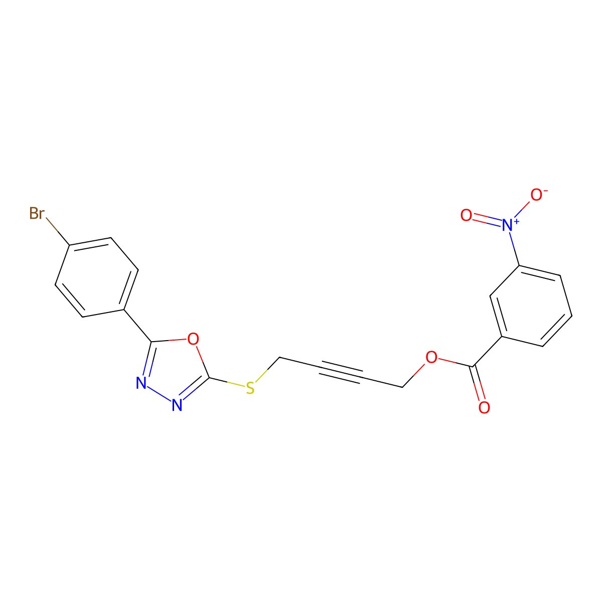 4-{[5-(4-Bromophenyl)-1,3,4-oxadiazol-2-yl]sulfanyl}but-2-yn-1-yl 3-nitrobenzoate molecular structure, CAS 461431-73-2