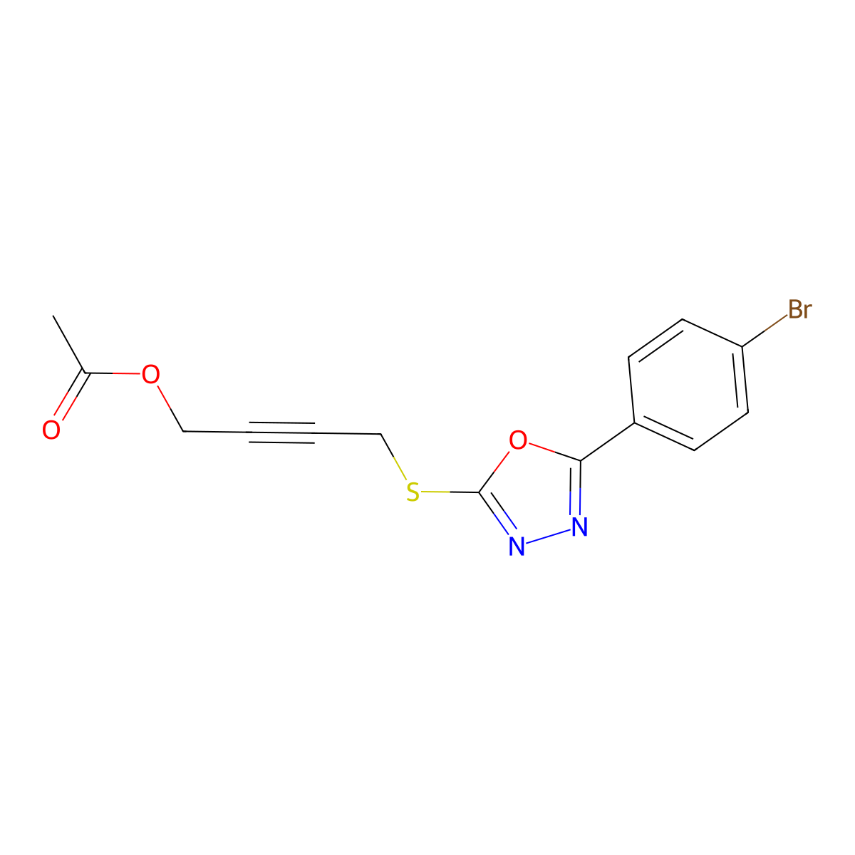 4-{[5-(4-Bromophenyl)-1,3,4-oxadiazol-2-yl]sulfanyl}but-2-yn-1-yl acetate molecular structure, CAS 461431-83-4