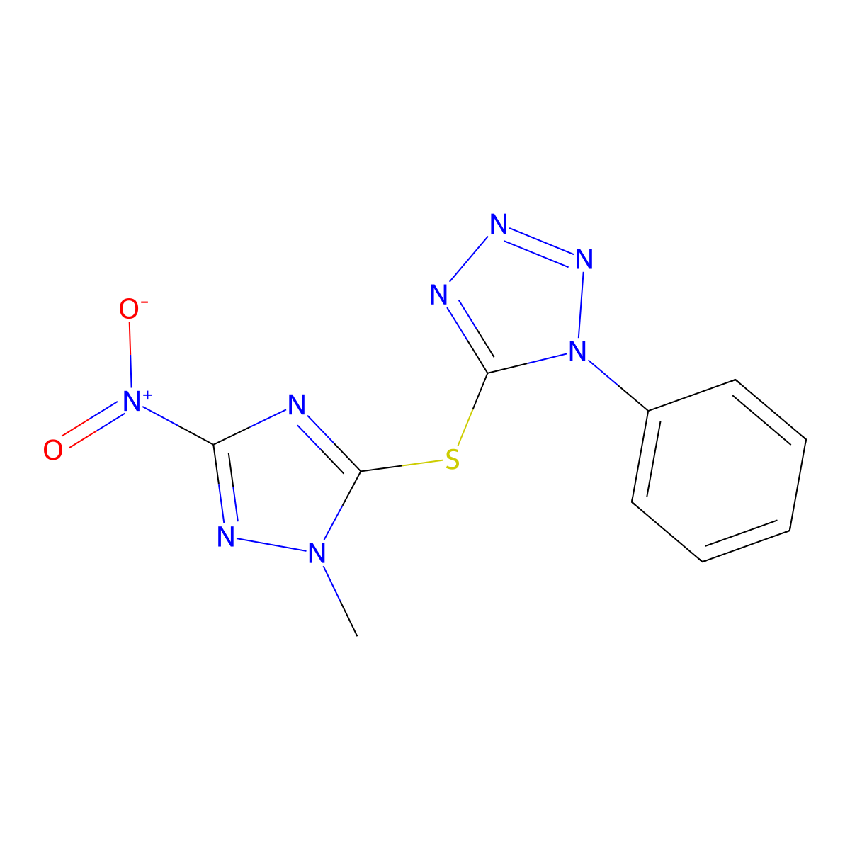 5-[(2-Methyl-5-nitro-1,2,4-triazol-3-yl)sulfanyl]-1-phenyltetrazole molecular structure, CAS 461432-01-9