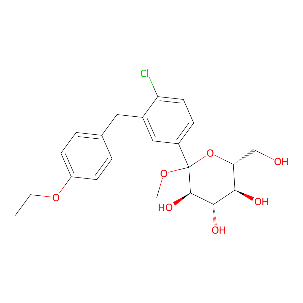 (3R,4S,5S,6R)-2-(4-chloro-3-(4-ethoxybenzyl)phenyl)-6-(hydroxymethyl)-2-methoxytetrahydro-2H-pyran-3,4,5-triol molecular structure, CAS 461432-24-6