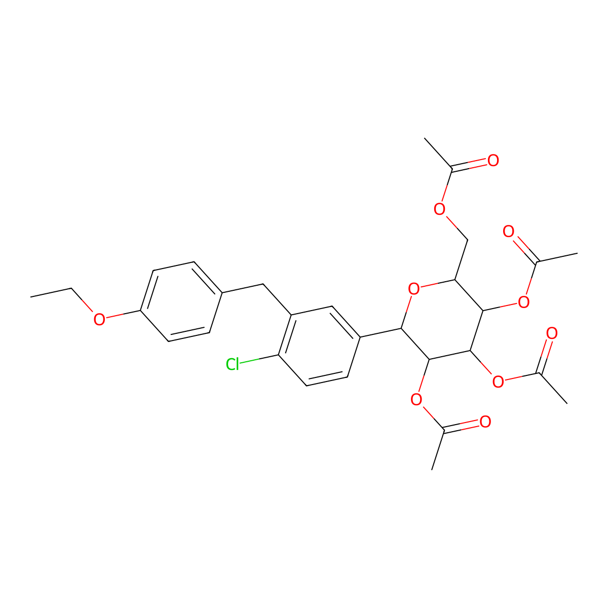 (2R,3R,4R,5S,6S)-2-(Acetoxymethyl)-6-[4-chloro-3-(4-ethoxybenzyl)phenyl]tetrahydro-2H-pyran-3,4,5-triyl triacetate molecular structure, CAS 461432-25-7