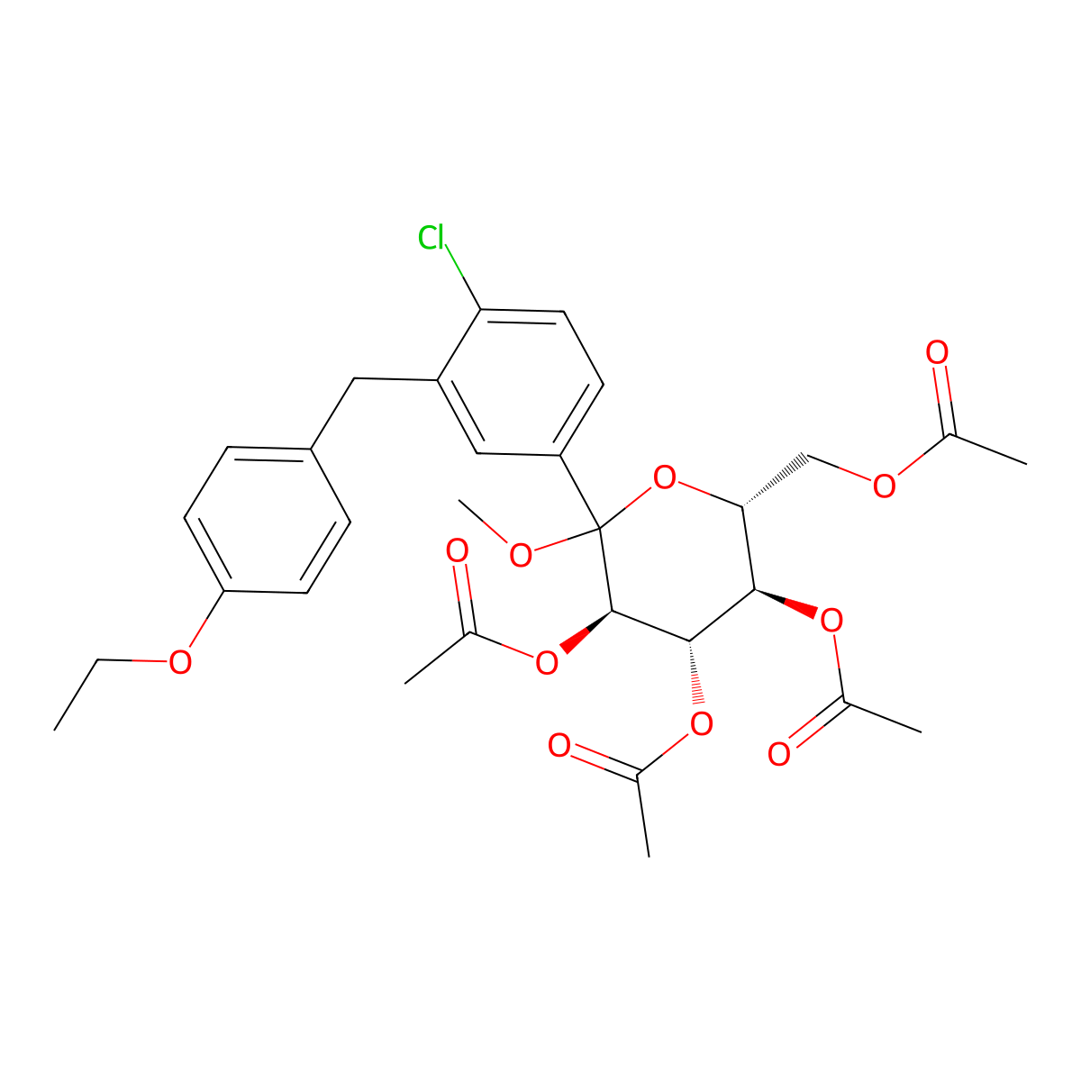 D-Glucopyranoside, Methyl 1-C-[4-chloro-3-[(4-ethoxyphenyl)Methyl]phenyl]-, tetraacetate molecular structure, CAS 461432-28-0