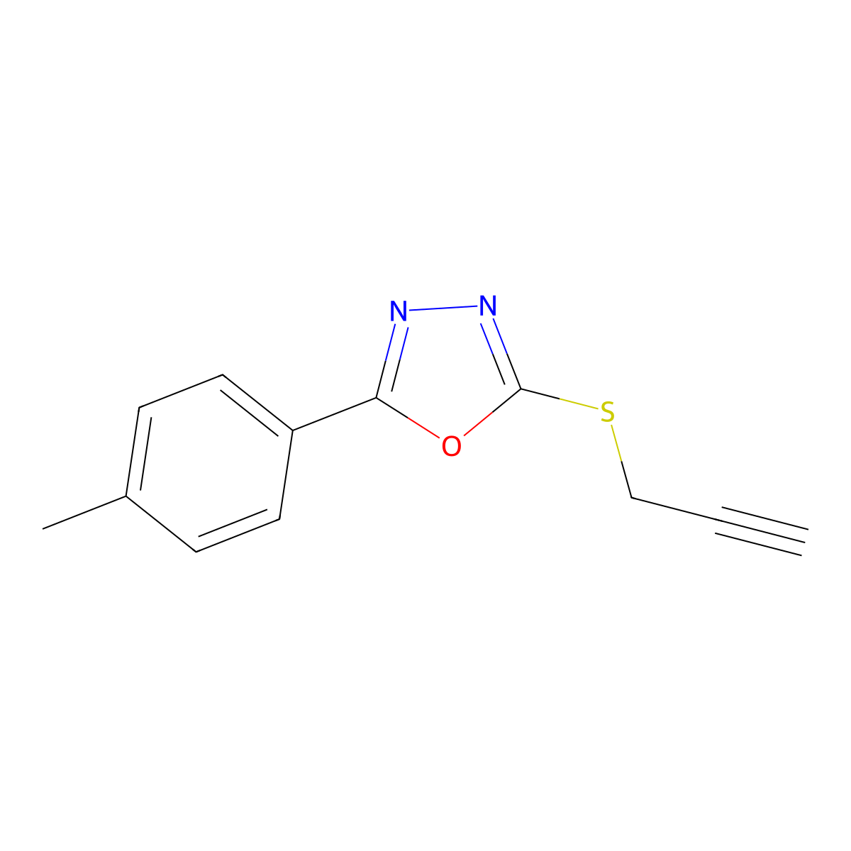 2-Prop-2-ynylsulfanyl-5-p-tolyl-[1,3,4]oxadiazole molecular structure, CAS 461436-44-2