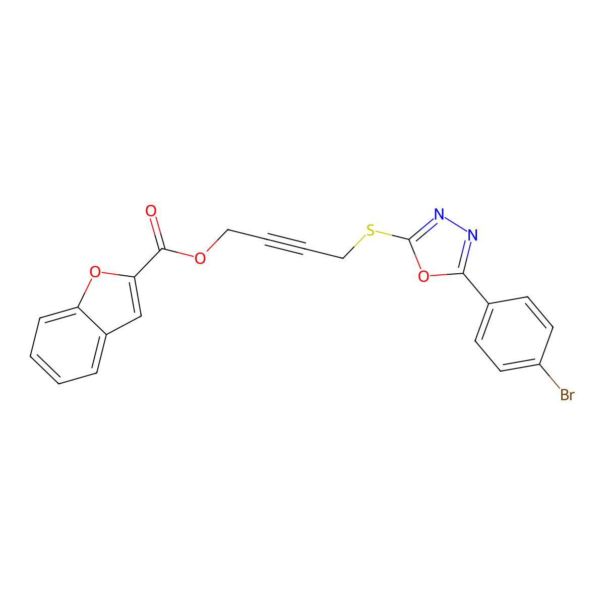 4-[[5-(4-Bromophenyl)-1,3,4-oxadiazol-2-yl]sulfanyl]but-2-ynyl 1-benzofuran-2-carboxylate molecular structure, CAS 461436-62-4