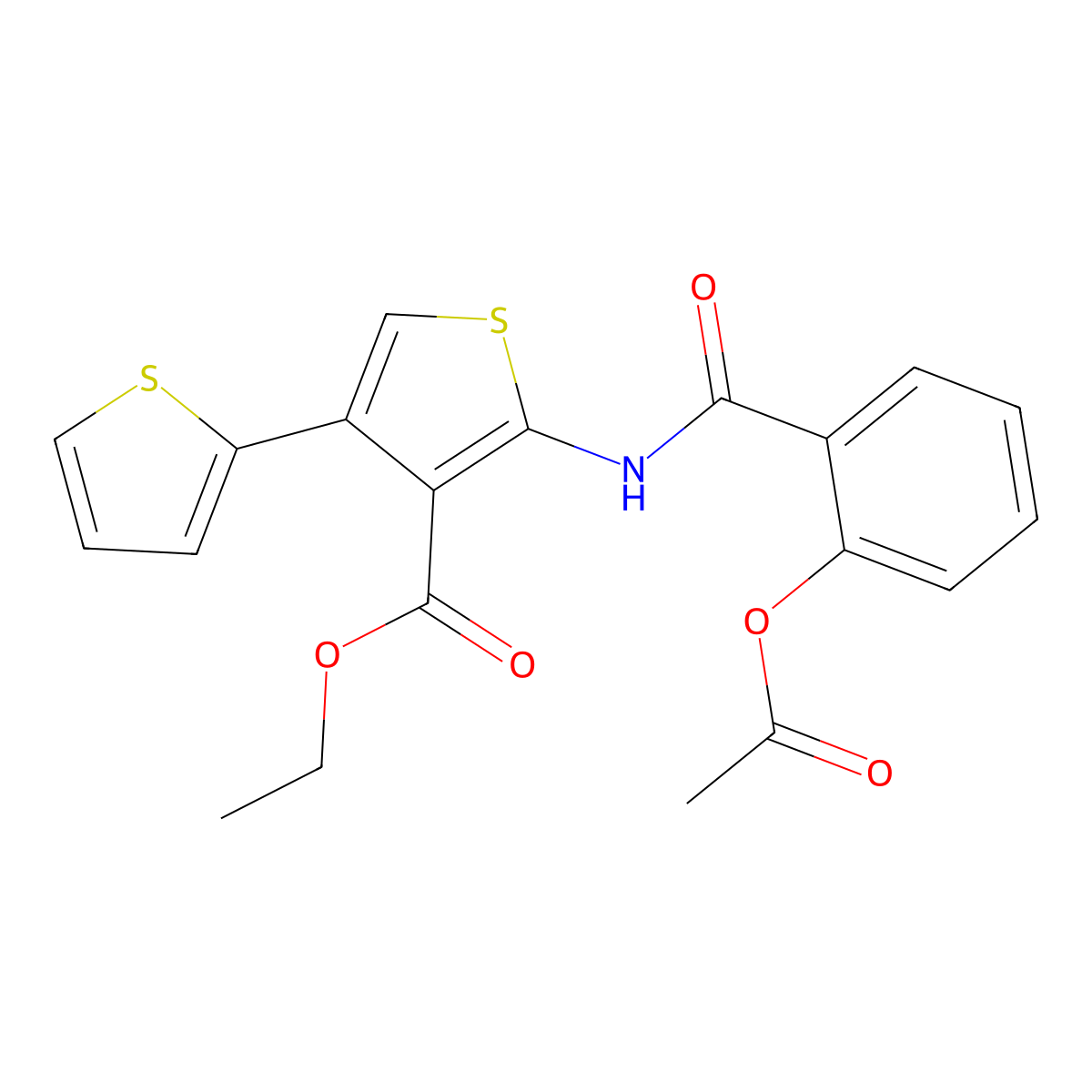 Ethyl 2-[(2-acetyloxybenzoyl)amino]-4-thiophen-2-ylthiophene-3-carboxylate molecular structure, CAS 461436-77-1