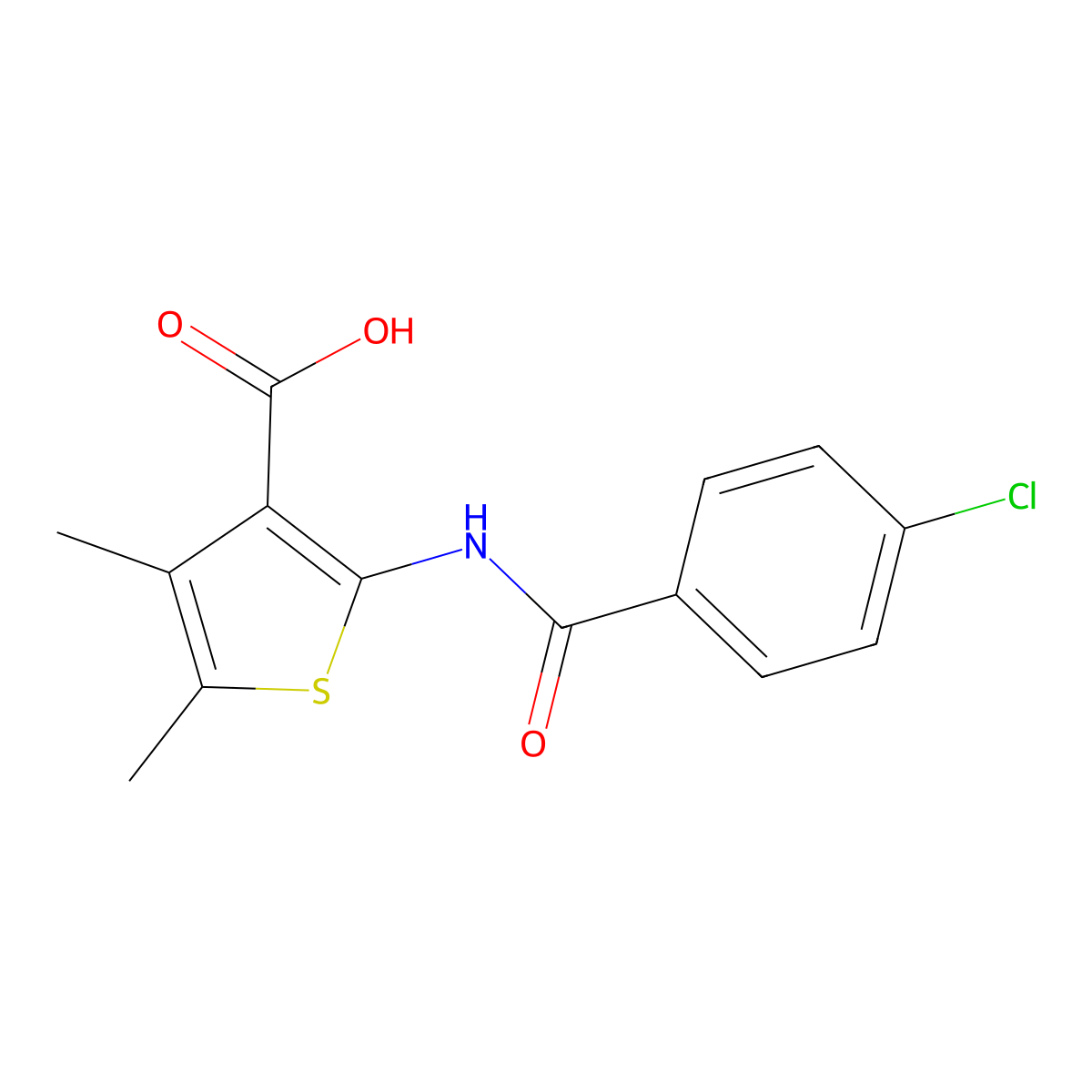 2-[(4-Chlorobenzoyl)amino]-4,5-dimethyl-3-thiophenecarboxylic acid molecular structure, CAS 461436-98-6