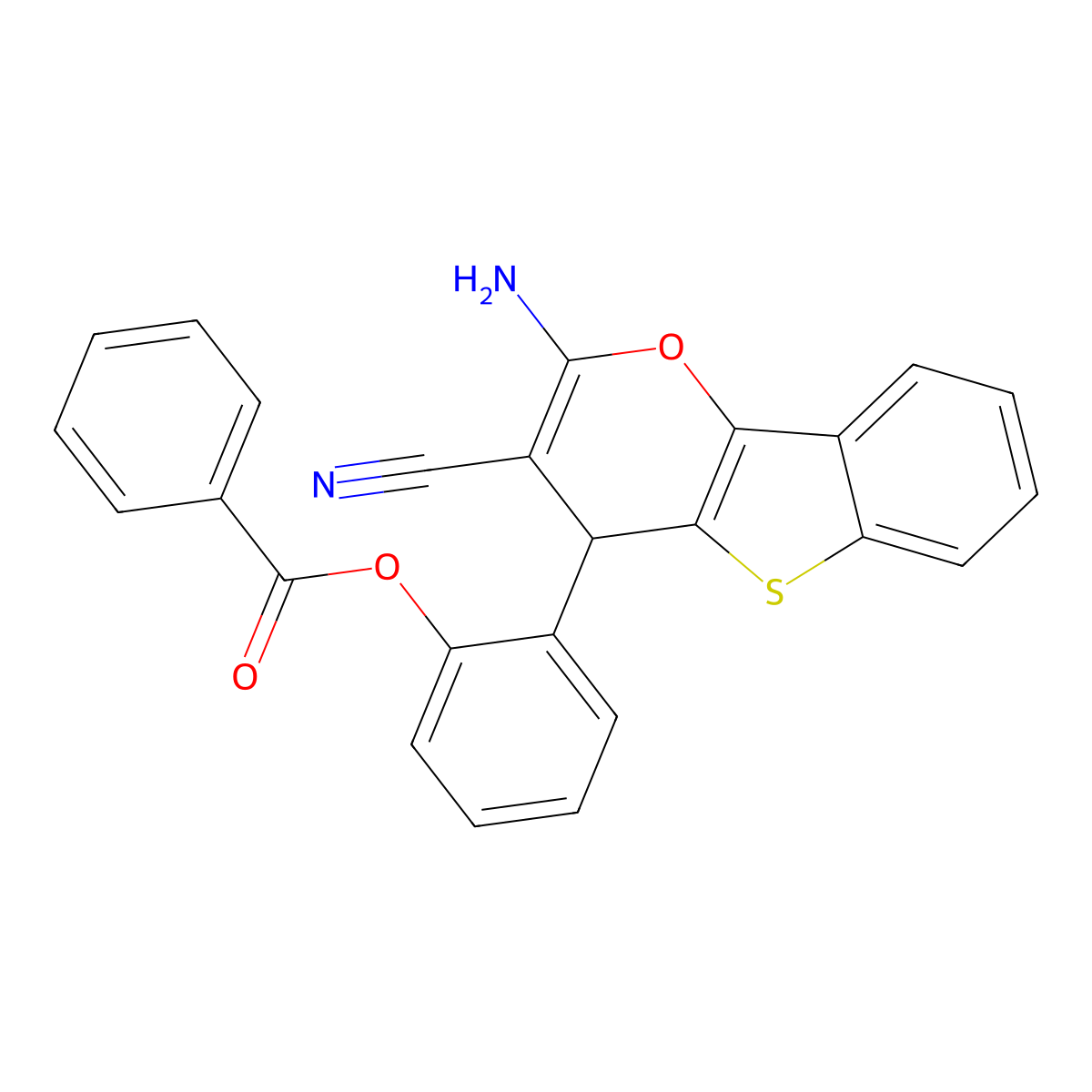 2-(2-amino-3-cyano-4H-[1]benzothieno[3,2-b]pyran-4-yl)phenyl benzoate molecular structure, CAS 461437-10-5