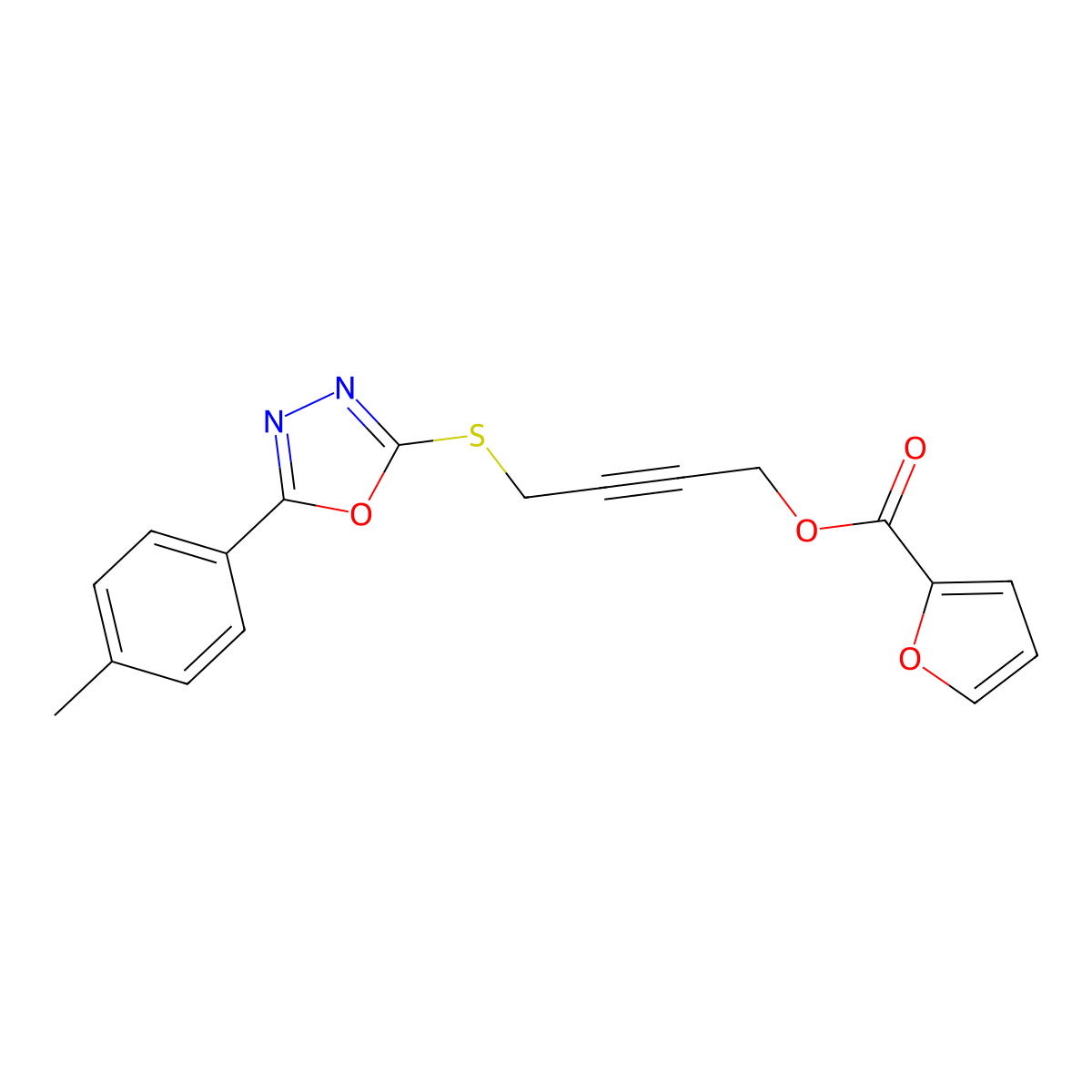 4-[[5-(p-Tolyl)-1,3,4-oxadiazol-2-yl]sulfanyl]but-2-ynyl furan-2-carboxylate molecular structure, CAS 461437-68-3