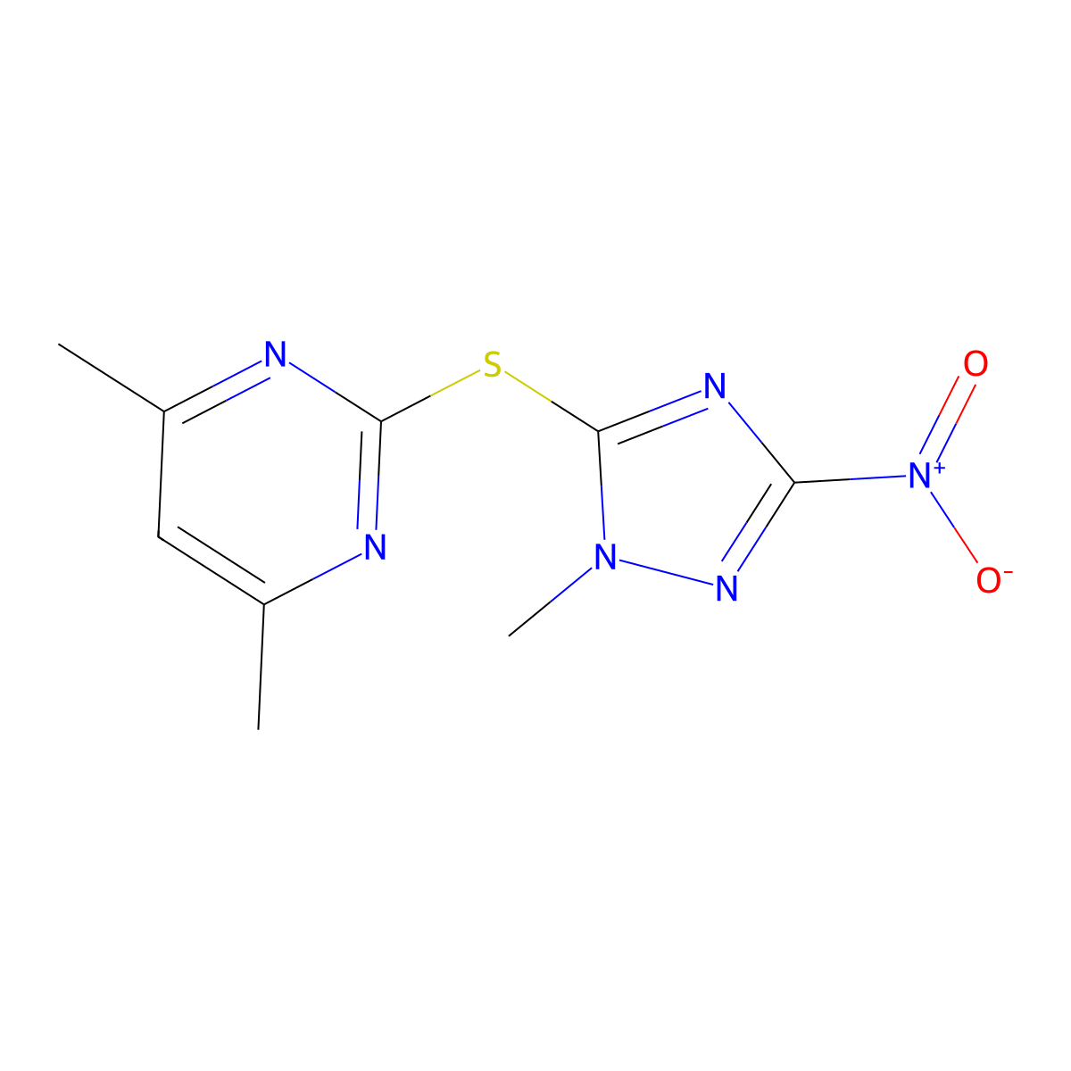 4,6-Dimethyl-2-[(2-methyl-5-nitro-1,2,4-triazol-3-yl)sulfanyl]pyrimidine molecular structure, CAS 461437-72-9