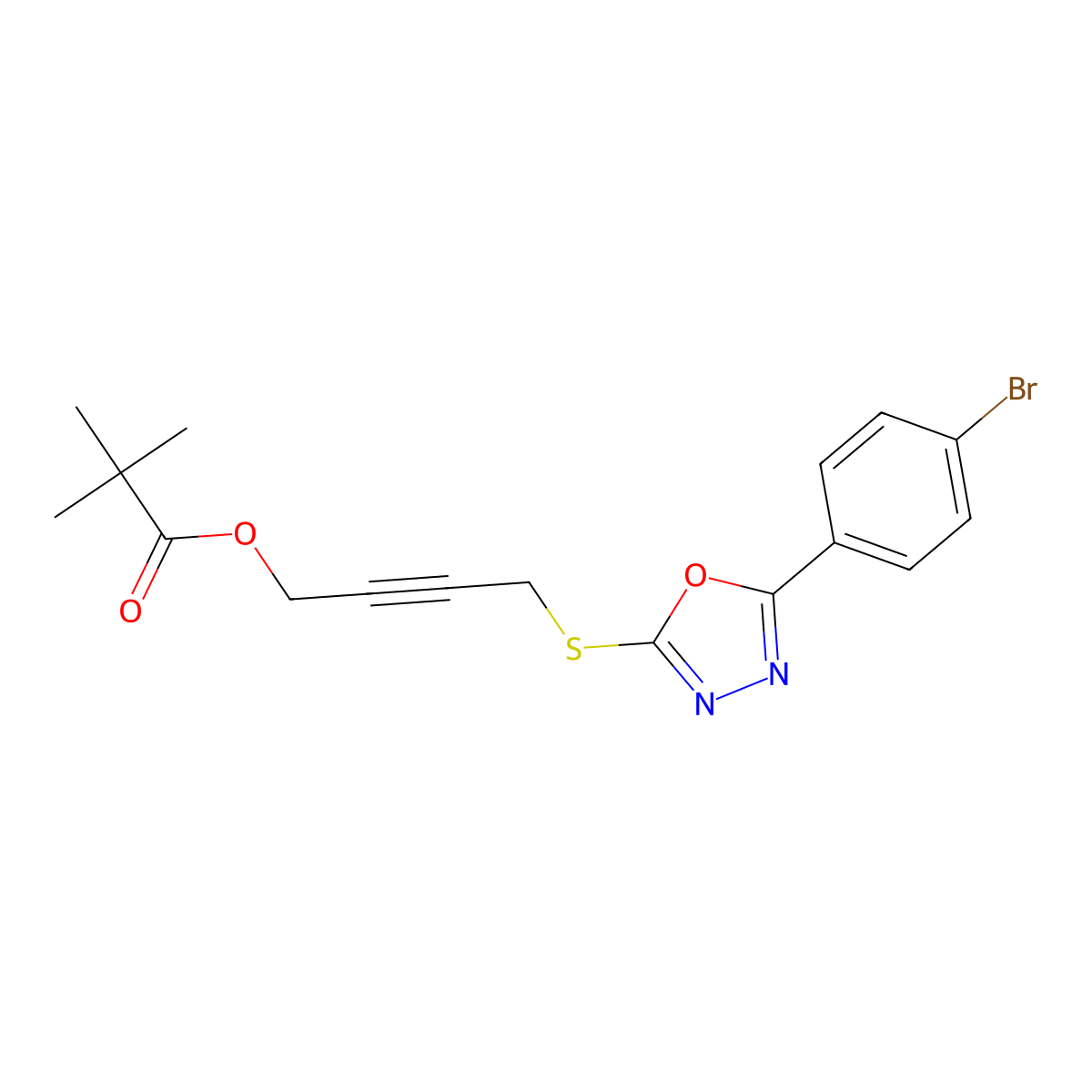 4-{[5-(4-Bromophenyl)-1,3,4-oxadiazol-2-yl]sulfanyl}but-2-yn-1-yl 2,2-dimethylpropanoate molecular structure, CAS 461437-91-2