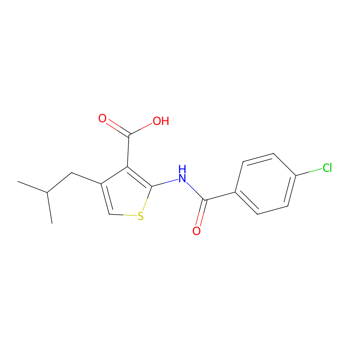 2-(4-Chloro-benzoylamino)-4-isobutyl-thiophene-3-carboxylic acid molecular structure, CAS 461438-06-2