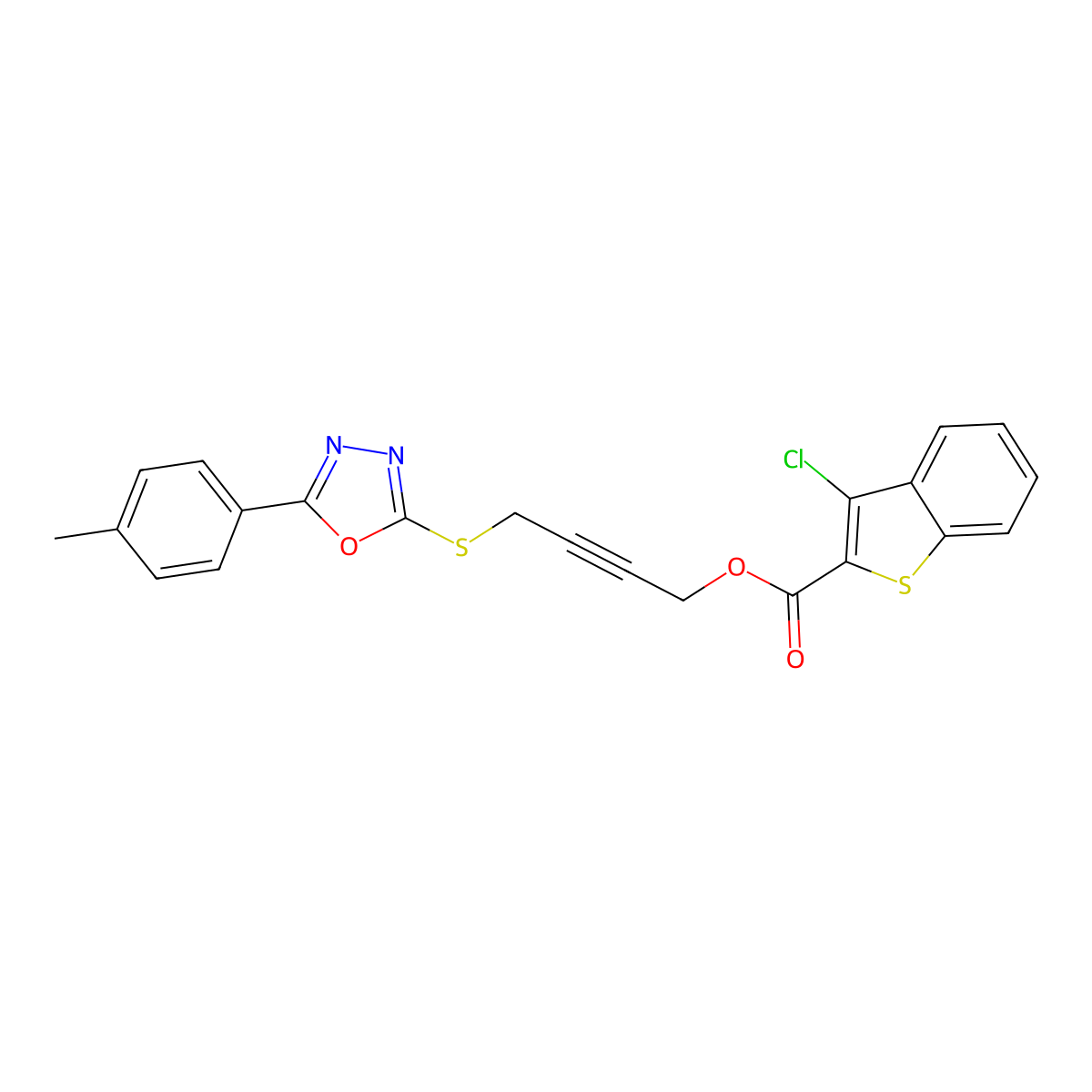 4-[[5-(4-Methylphenyl)-1,3,4-oxadiazol-2-yl]sulfanyl]but-2-ynyl 3-chloro-1-benzothiophene-2-carboxylate molecular structure, CAS 461438-22-2