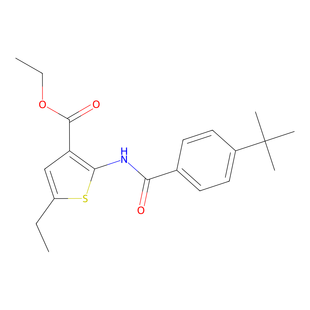 Ethyl 2-[(4-tert-butylbenzoyl)amino]-5-ethyl-3-thiophenecarboxylate molecular structure, CAS 461438-30-2