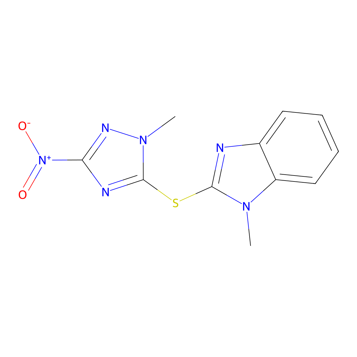 1-Methyl-2-[(2-methyl-5-nitro-1,2,4-triazol-3-yl)sulfanyl]benzimidazole molecular structure, CAS 461438-31-3