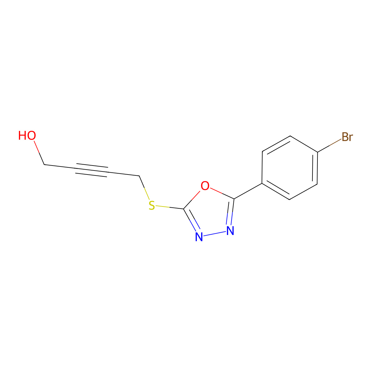 4-[[5-(4-Bromophenyl)-1,3,4-oxadiazol-2-yl]sulfanyl]but-2-yn-1-ol molecular structure, CAS 461438-44-8