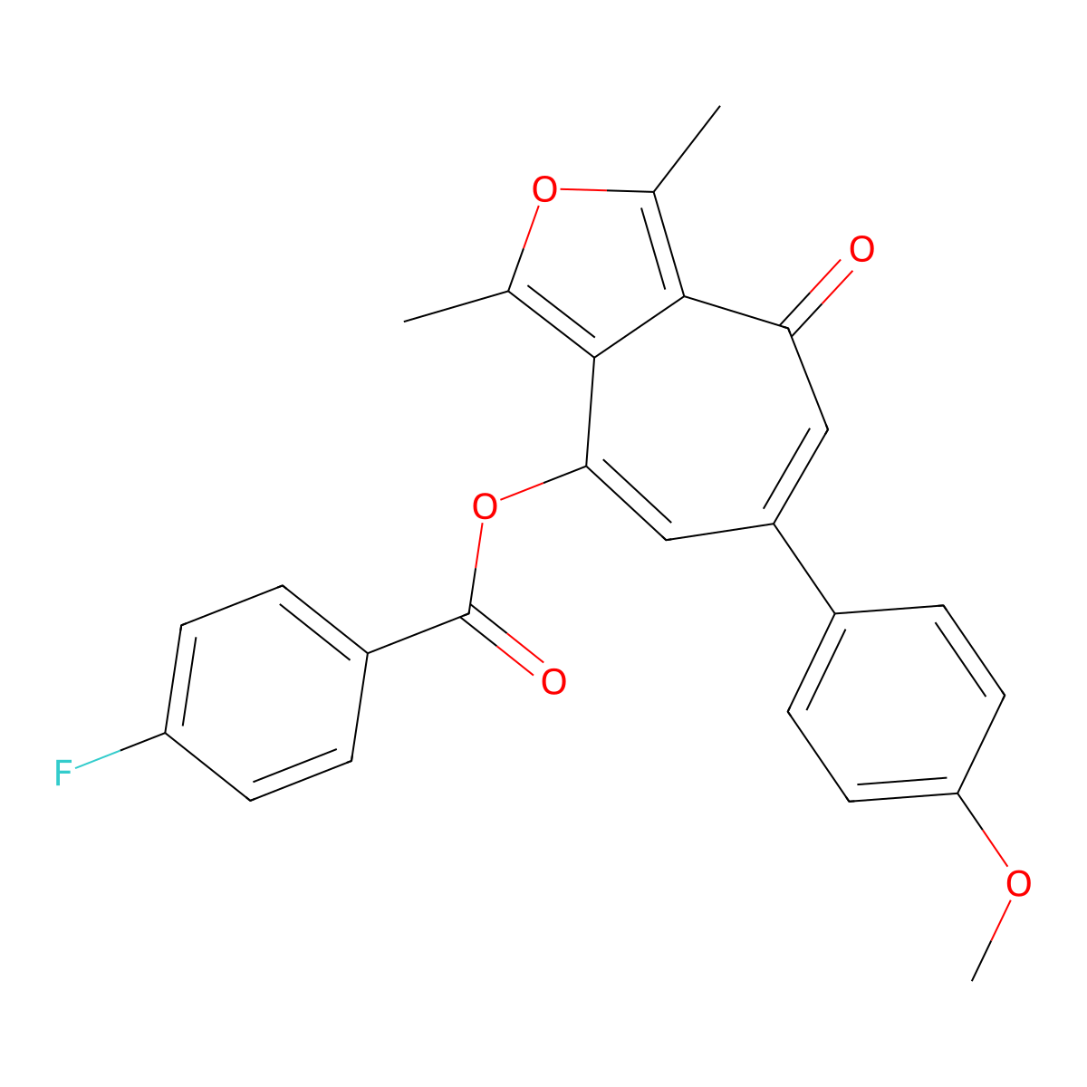 6-(4-methoxyphenyl)-1,3-dimethyl-4-oxo-4H-cyclohepta[c]furan-8-yl 4-fluorobenzoate molecular structure, CAS 461438-59-5