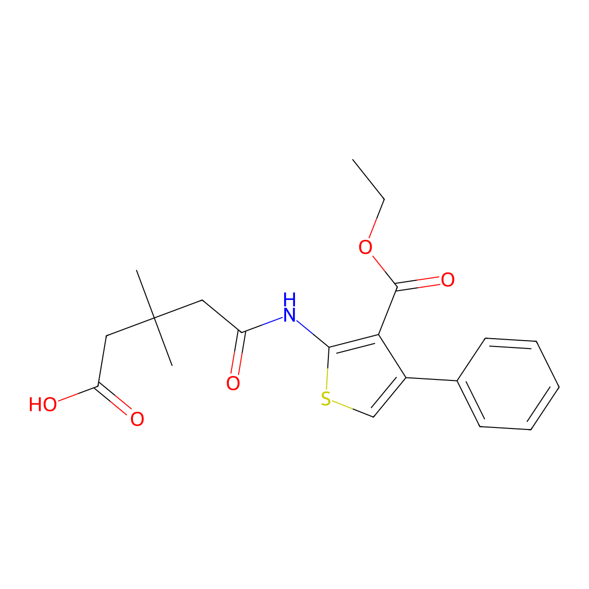 5-((3-(Ethoxycarbonyl)-4-phenylthiophen-2-yl)amino)-3,3-dimethyl-5-oxopentanoic acid molecular structure, CAS 461439-27-0