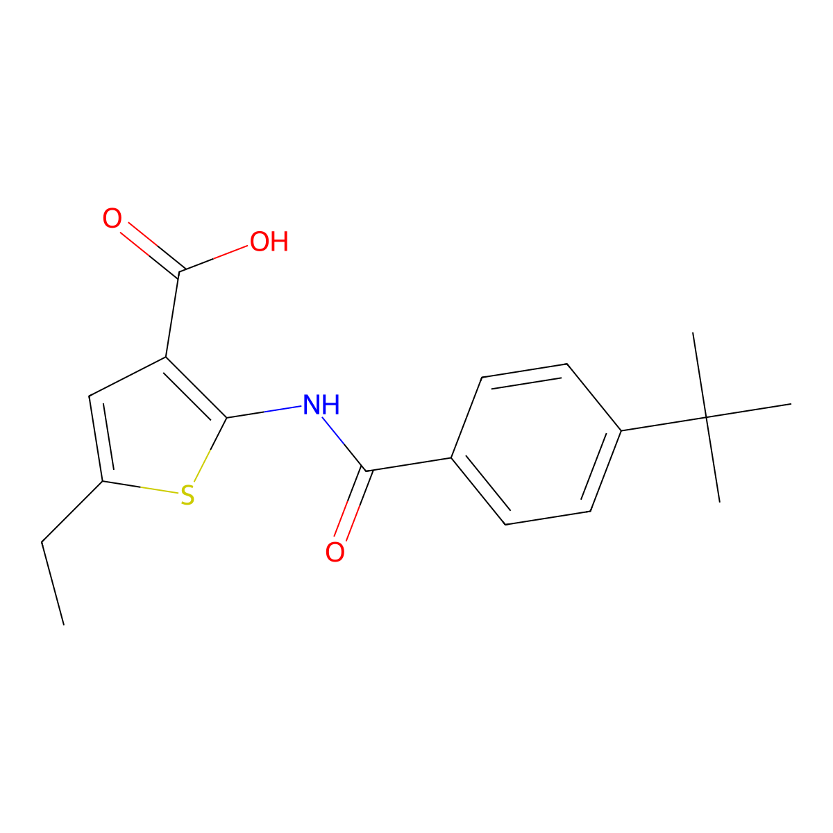 2-[(4-Tert-butylbenzoyl)amino]-5-ethylthiophene-3-carboxylic acid molecular structure, CAS 461439-35-0