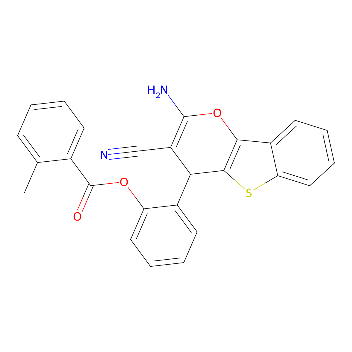 2-(2-amino-3-cyano-4H-[1]benzothieno[3,2-b]pyran-4-yl)phenyl 2-methylbenzoate molecular structure, CAS 461439-44-1