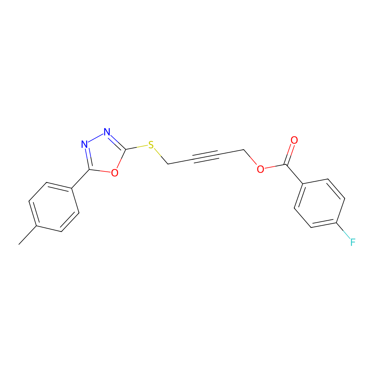 4-{[5-(4-Methylphenyl)-1,3,4-oxadiazol-2-yl]sulfanyl}but-2-yn-1-yl 4-fluorobenzoate molecular structure, CAS 461439-53-2
