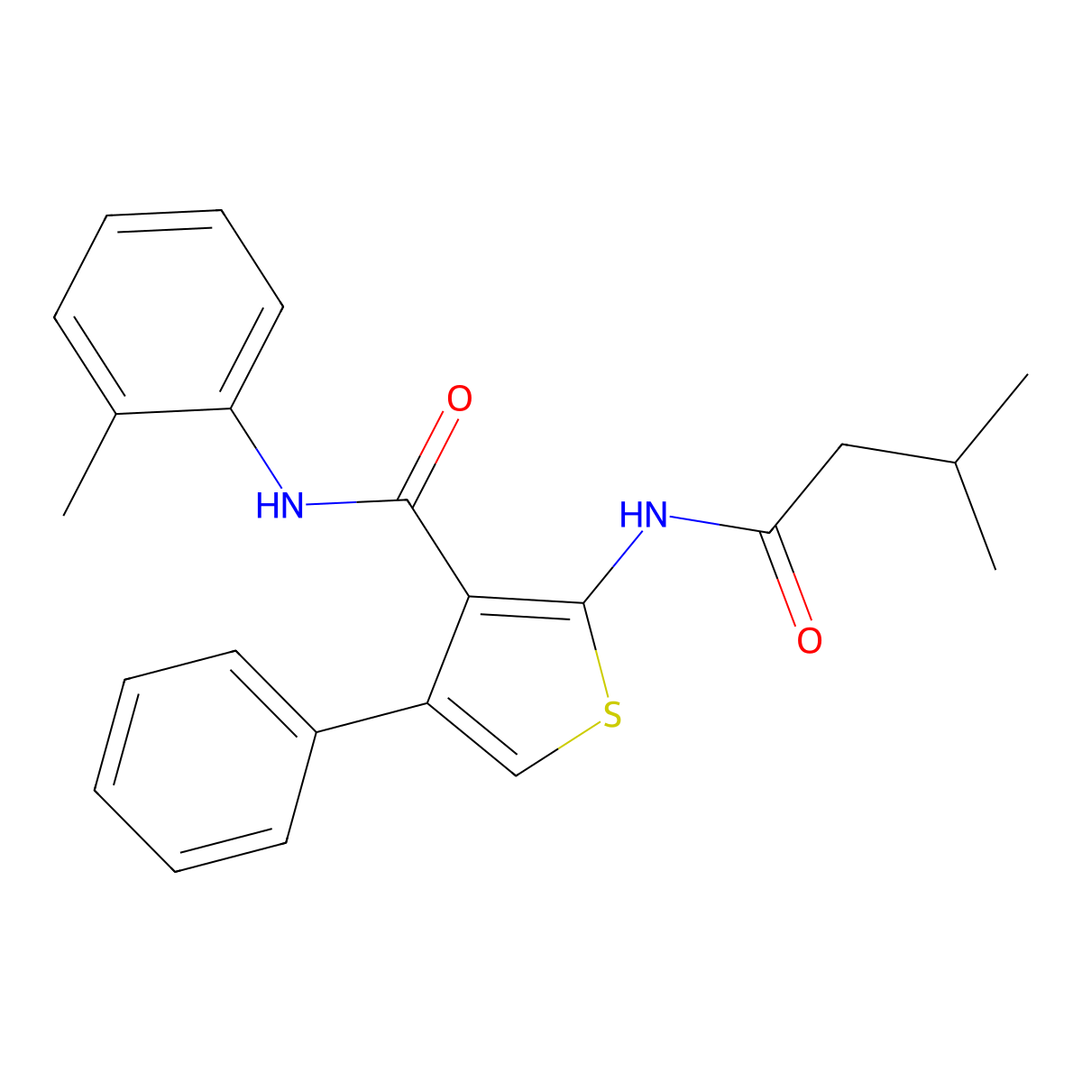 2-(3-methylbutanoylamino)-N-(2-methylphenyl)-4-phenylthiophene-3-carboxamide molecular structure, CAS 461440-45-9