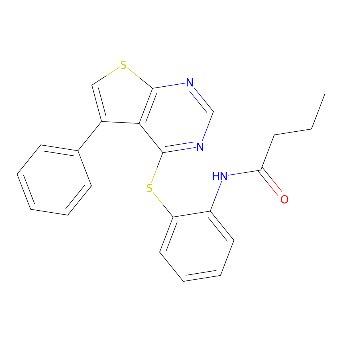 N-[2-(5-phenylthieno[2,3-d]pyrimidin-4-yl)sulfanylphenyl]butanamide molecular structure, CAS 461448-27-1