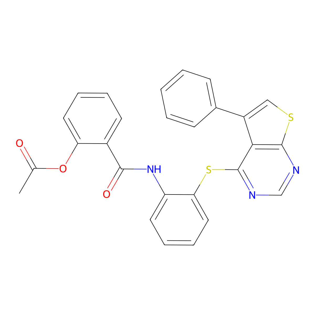 2-({2-[(5-Phenylthieno[2,3-d]pyrimidin-4-yl)sulfanyl]phenyl}carbamoyl)phenyl acetate molecular structure, CAS 461448-38-4
