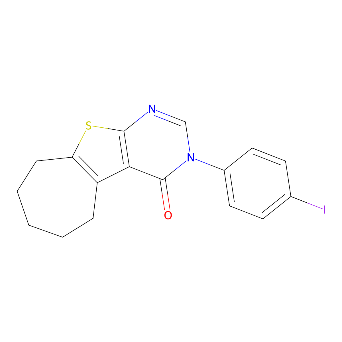 3-(4-iodophenyl)-3,5,6,7,8,9-hexahydro-4H-cyclohepta[4,5]thieno[2,3-d]pyrimidin-4-one molecular structure, CAS 461449-36-5