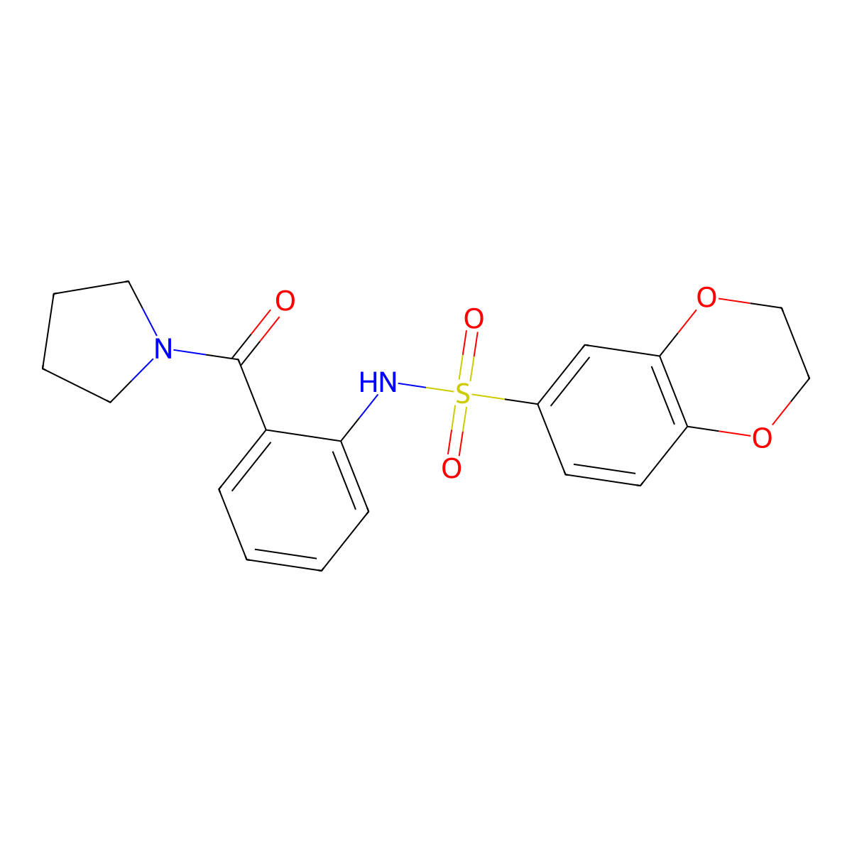 N-[2-(pyrrolidine-1-carbonyl)phenyl]-2,3-dihydro-1,4-benzodioxine-6-sulfonamide molecular structure, CAS 461449-77-4