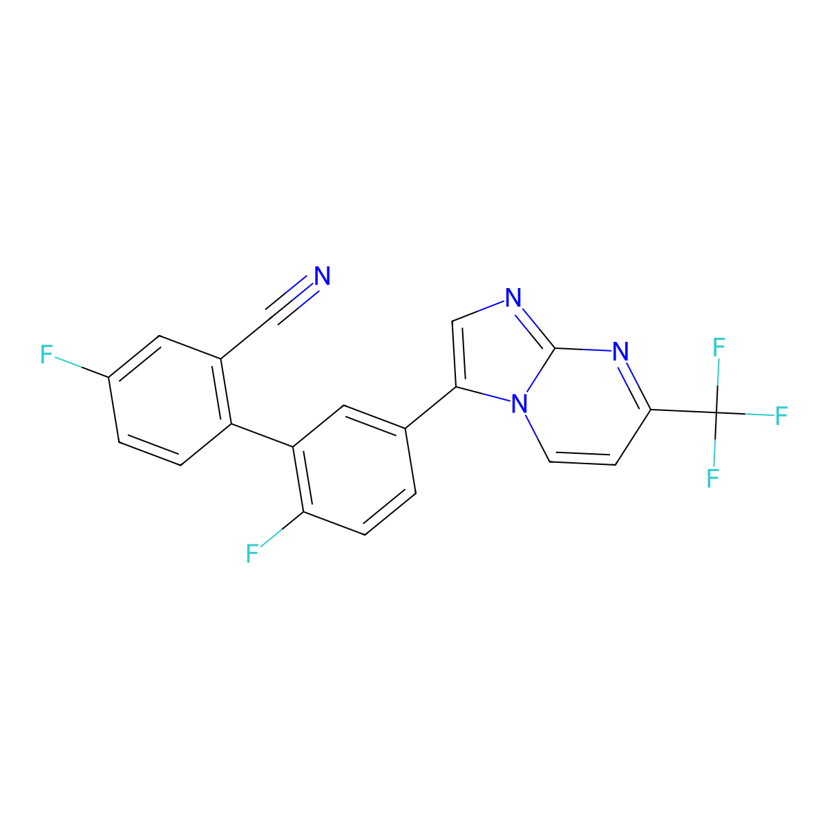 4,2-Difluoro-5-(7-trifluoromethylimidazo[1,2-a]pyrimidin-3-yl)biphenyl-2-carbonitrile molecular structure, CAS 461450-30-6