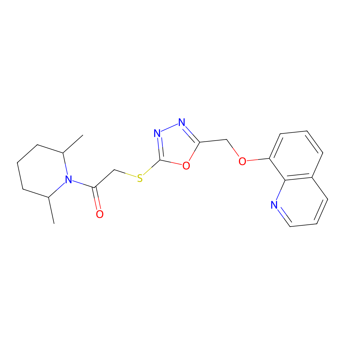 1-(2,6-Dimethylpiperidin-1-yl)-2-[[5-(quinolin-8-yloxymethyl)-1,3,4-oxadiazol-2-yl]sulfanyl]ethanone molecular structure, CAS 461452-01-7