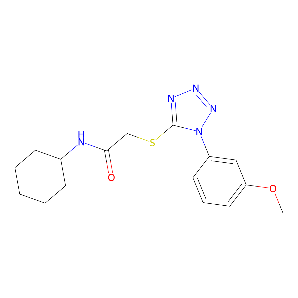 N-Cyclohexyl-2-[1-(3-methoxy-phenyl)-1H-tetrazol-5-ylsulfanyl]-acetamide molecular structure, CAS 461453-12-3