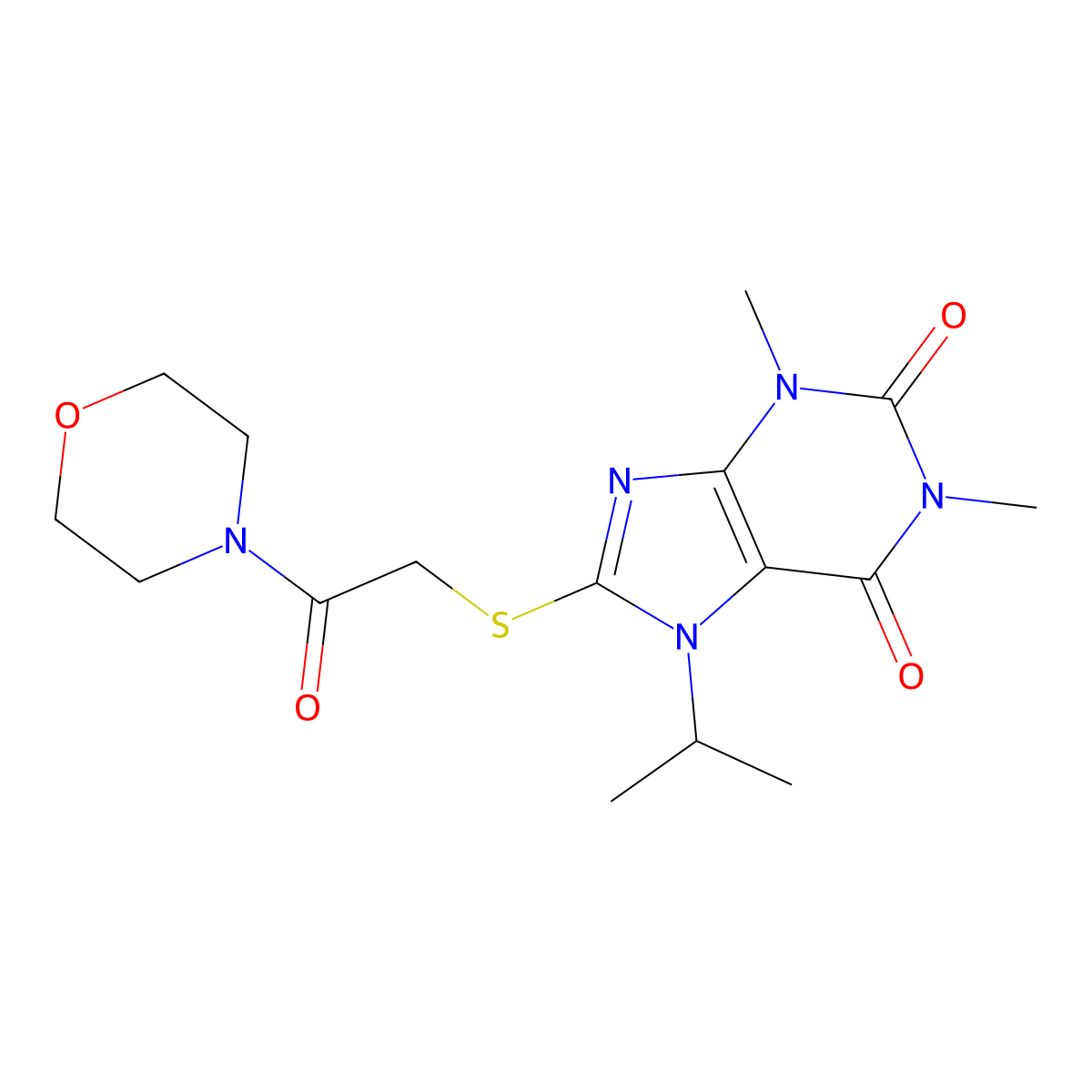 1,3-Dimethyl-8-(2-morpholin-4-yl-2-oxoethyl)sulfanyl-7-propan-2-ylpurine-2,6-dione molecular structure, CAS 461455-26-5