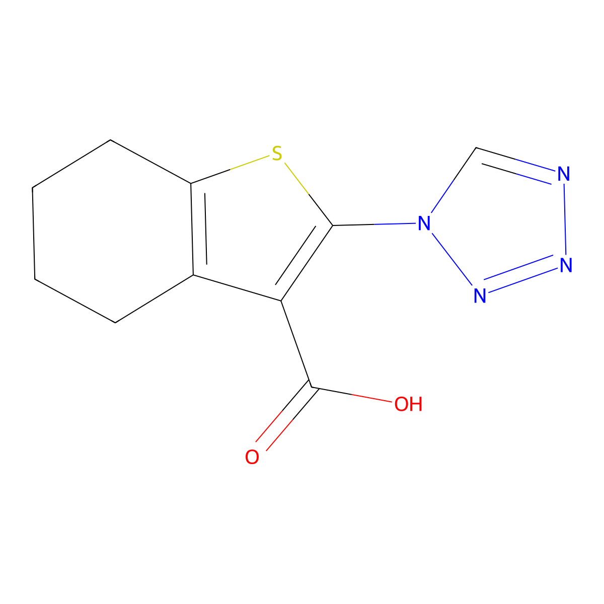2-(1H-tetrazol-1-yl)-4,5,6,7-tetrahydro-1-benzothiophene-3-carboxylic acid molecular structure, CAS 461457-23-8