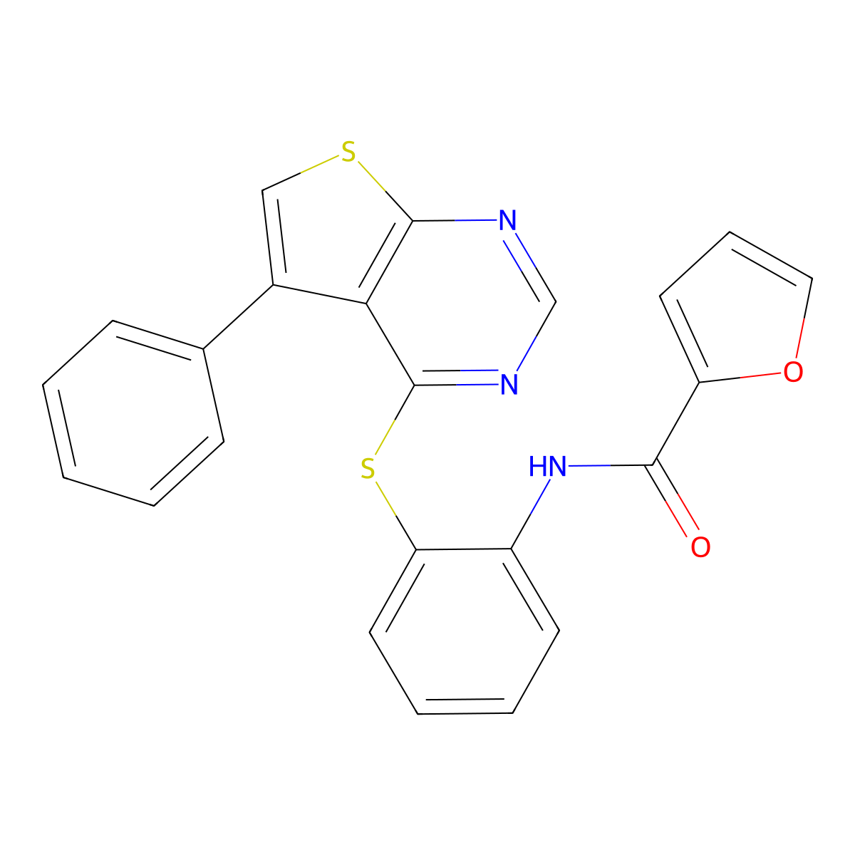 N-[2-(5-phenylthieno[2,3-d]pyrimidin-4-yl)sulfanylphenyl]furan-2-carboxamide molecular structure, CAS 461652-43-7