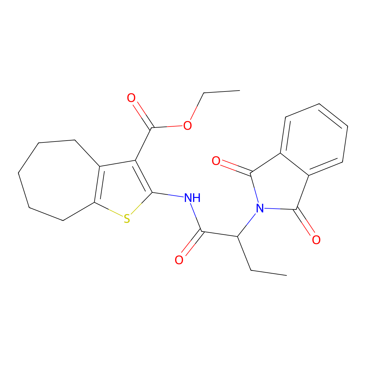 ethyl 2-[2-(1,3-dioxoisoindol-2-yl)butanoylamino]-5,6,7,8-tetrahydro-4H-cyclohepta[b]thiophene-3-carboxylate molecular structure, CAS 461652-51-7