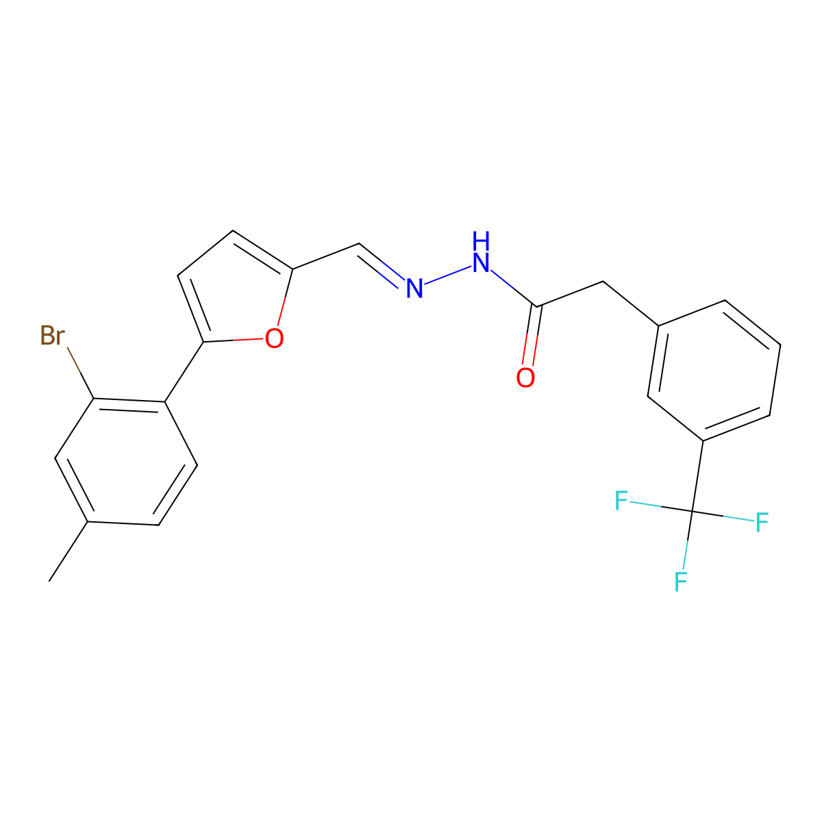 3-(Trifluoromethyl)benzeneacetic acid 2-[[5-(2-bromo-4-methylphenyl)-2-furanyl]methylene]hydrazide molecular structure, CAS 461661-45-0