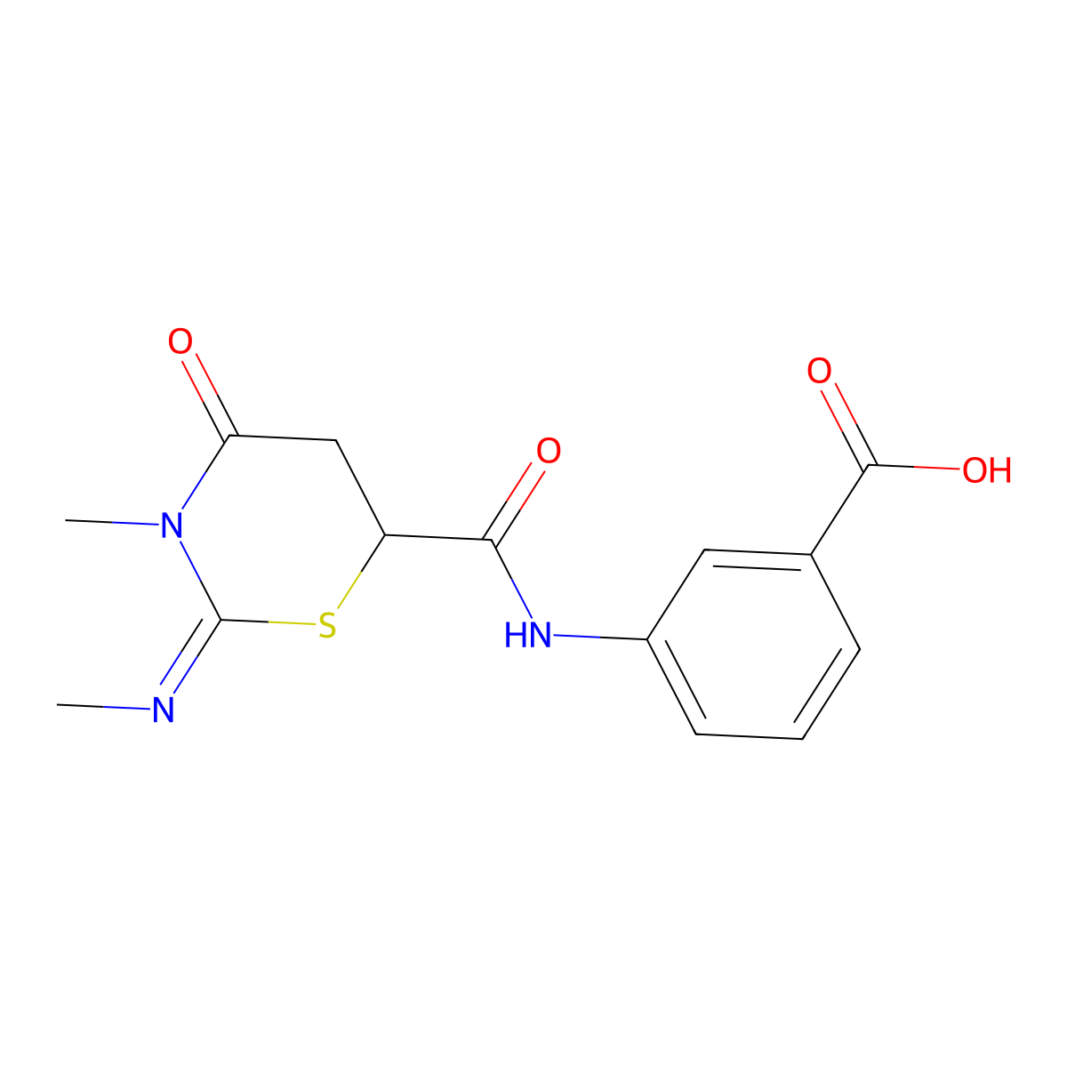3-({[(2Z)-3-methyl-2-(methylimino)-4-oxo-1,3-thiazinan-6-yl]carbonyl}amino)benzoic acid molecular structure, CAS 461662-63-5
