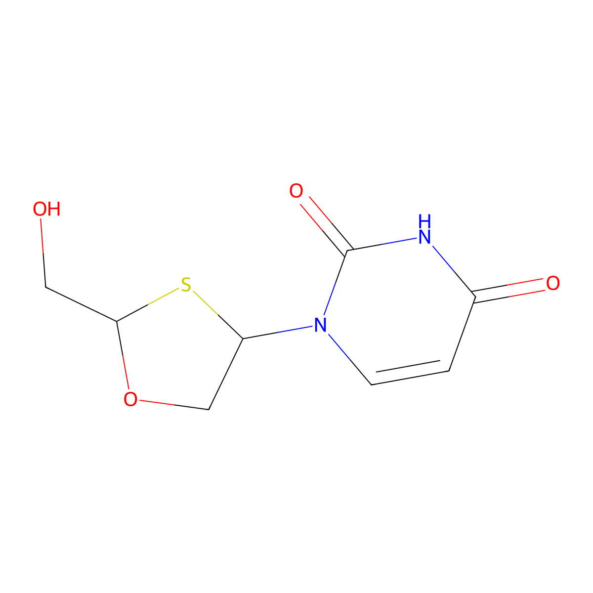 1-[(2R,4R)-2-(hydroxymethyl)-1,3-oxathiolan-4-yl]pyrimidine-2,4-dione molecular structure, CAS 461668-65-5