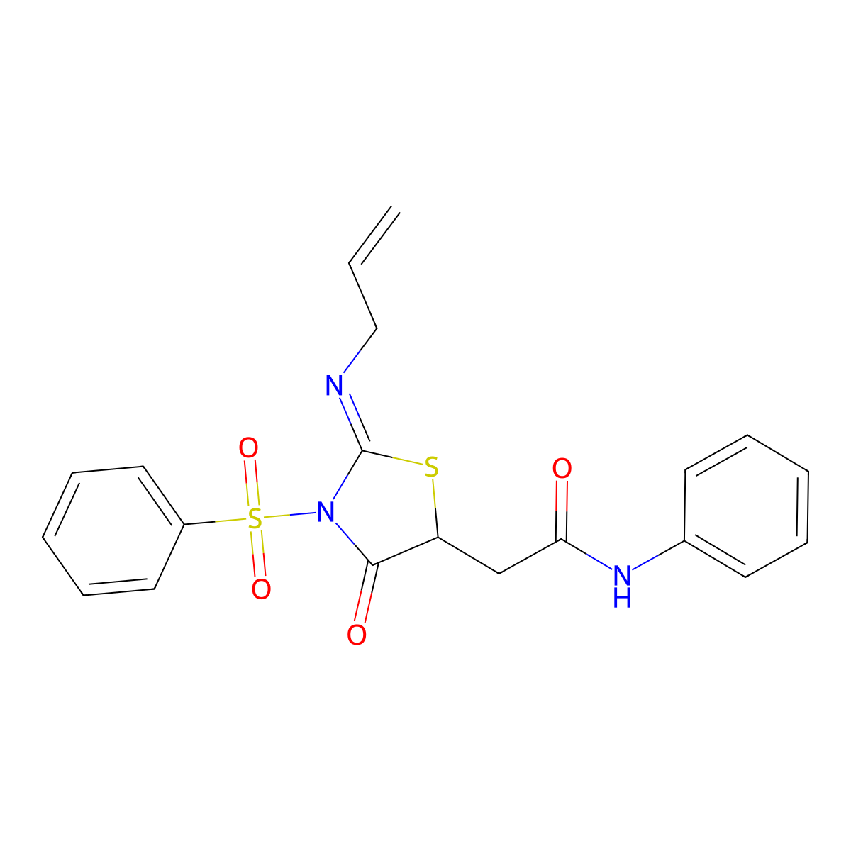 (Z)-2-(2-(allylimino)-4-oxo-3-(phenylsulfonyl)thiazolidin-5-yl)-N-phenylacetamide molecular structure, CAS 461680-86-4
