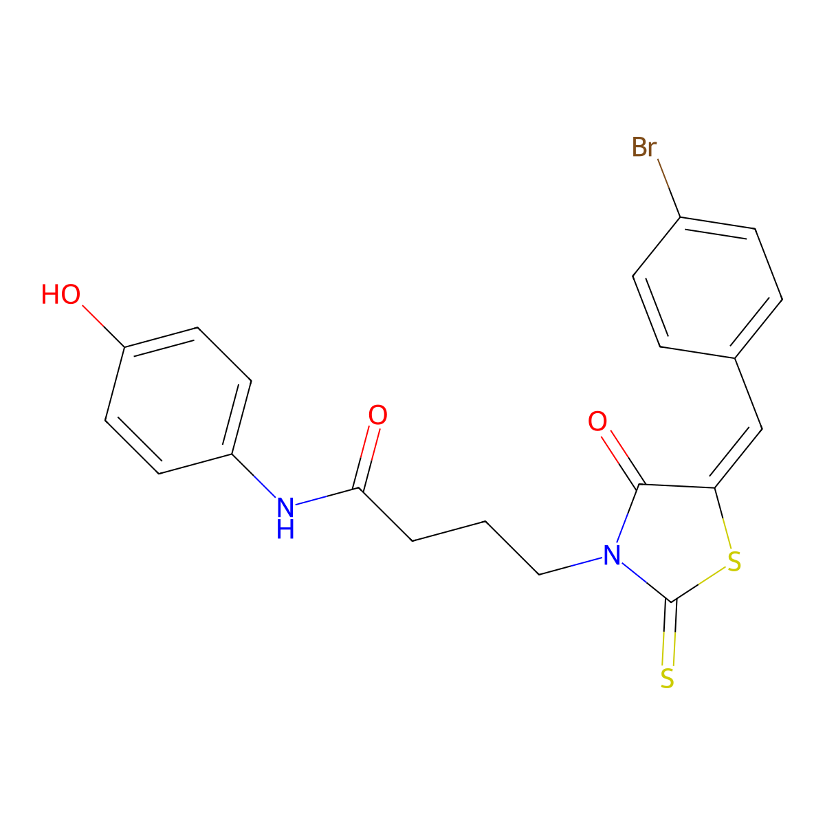 5-[(4-Bromophenyl)methylene]-N-(4-hydroxyphenyl)-4-oxo-2-thioxo-3-thiazolidinebutanamide molecular structure, CAS 461681-89-0