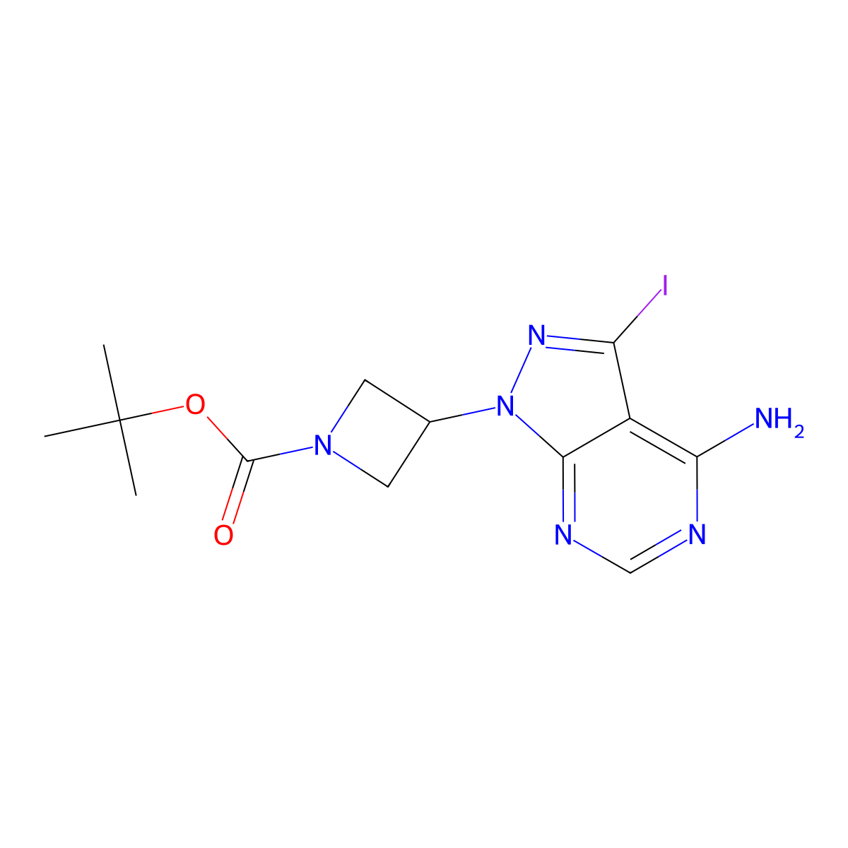 tert-Butyl 3-(4-amino-3-iodo-1H-pyrazolo[3,4-d]pyrimidin-1-yl)azetane-1-carboxylate molecular structure, CAS 461699-22-9
