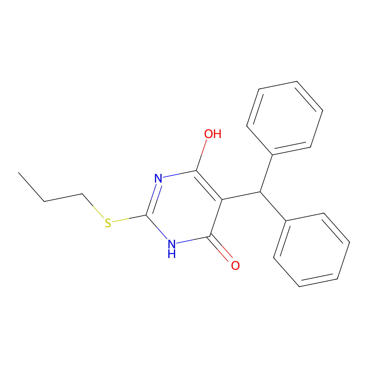 5-(diphenylmethyl)-6-hydroxy-2-(propylsulfanyl)pyrimidin-4(3H)-one molecular structure, CAS 4617-04-3