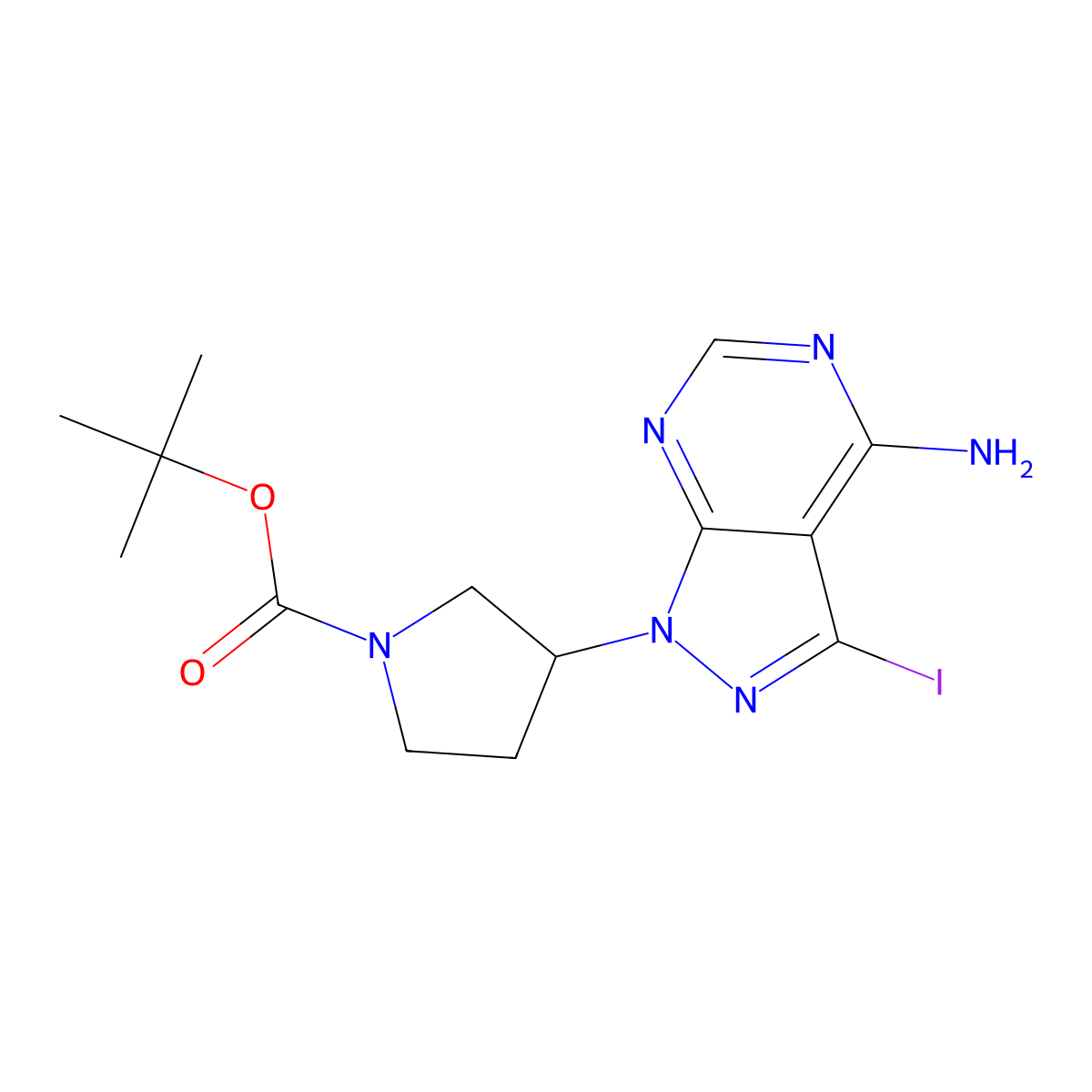 tert-Butyl 3-(4-amino-3-iodo-1H-pyrazolo[3,4-d]pyrimidin-1-yl)pyrrolidine-1-carboxylate molecular structure, CAS 461701-17-7