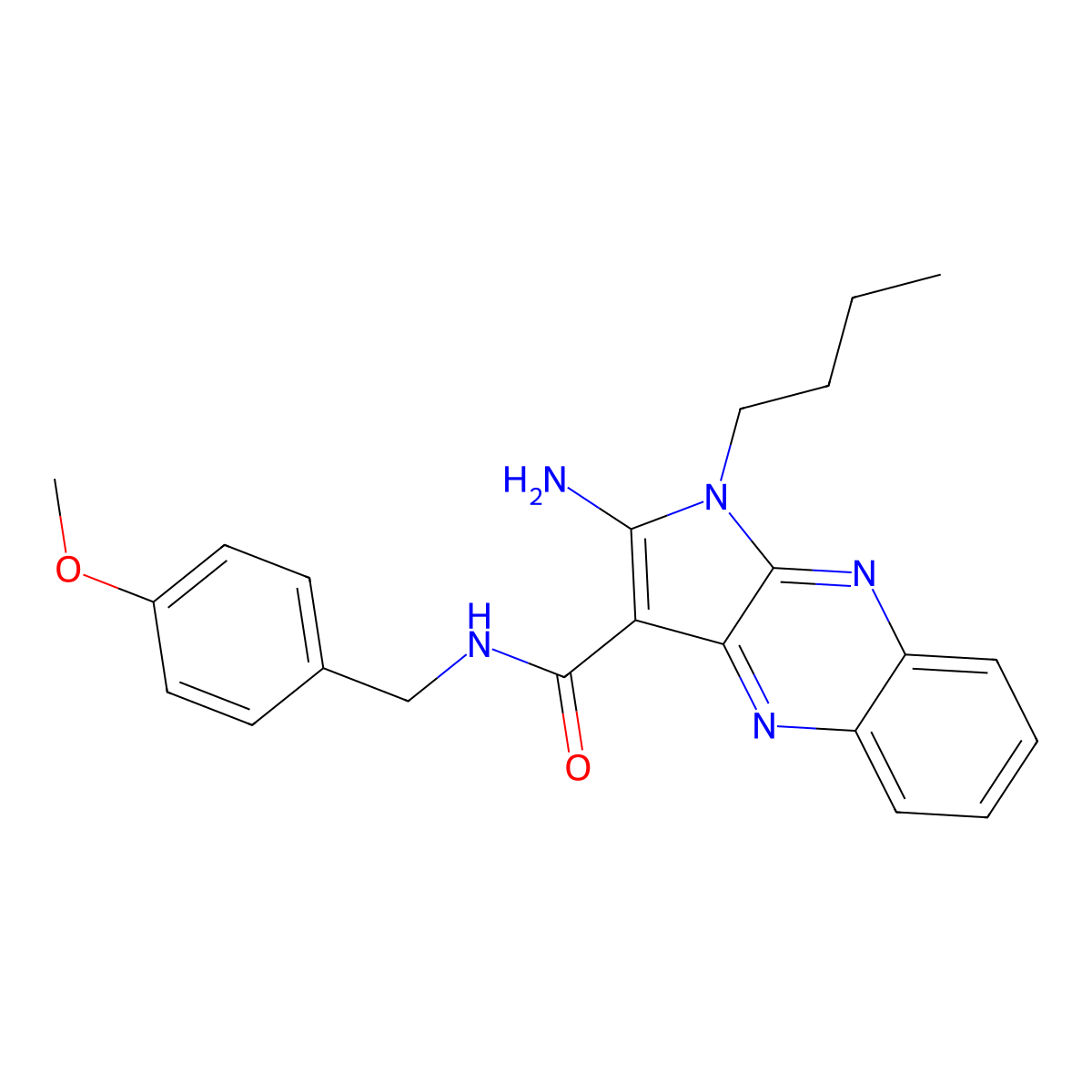 2-amino-1-butyl-N-[(4-methoxyphenyl)methyl]pyrrolo[3,2-b]quinoxaline-3-carboxamide molecular structure, CAS 4618-44-4