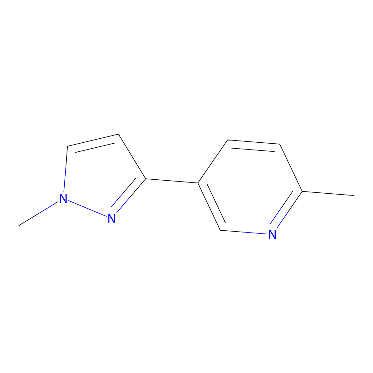 2-Methyl-5-[1-methylpyrazol-3-yl]pyridine molecular structure, CAS 46183-20-4