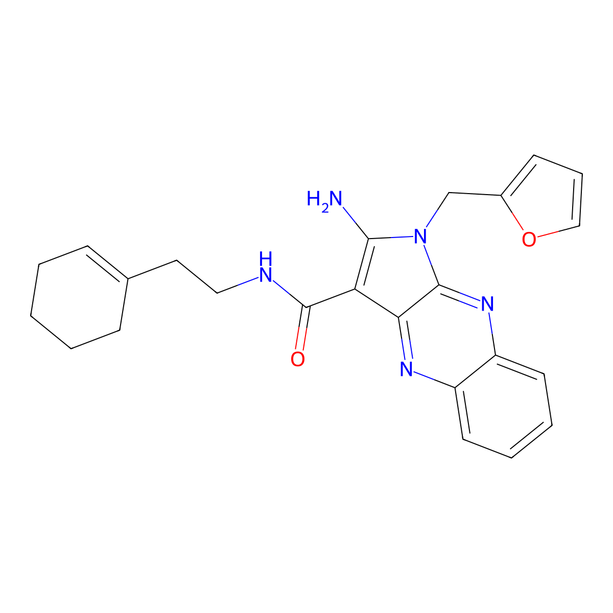 2-amino-N-[2-(cyclohexen-1-yl)ethyl]-1-(furan-2-ylmethyl)pyrrolo[3,2-b]quinoxaline-3-carboxamide molecular structure, CAS 4619-28-7