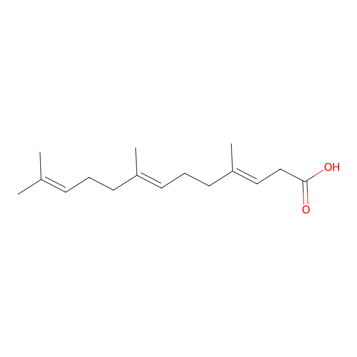 (3E,7E)-4,8,12-trimethyltrideca-3,7,11-trienoic acid molecular structure, CAS 462-66-8